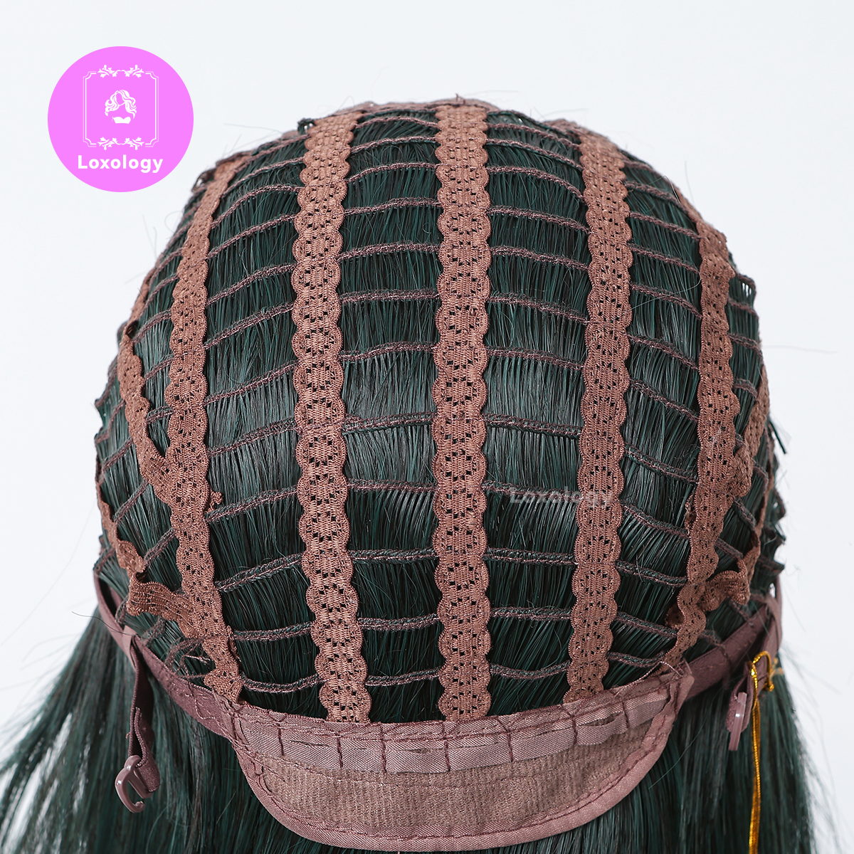 【Flora】Loxology | 28 inch long straight dark green synthetic wig women's wig with bangs