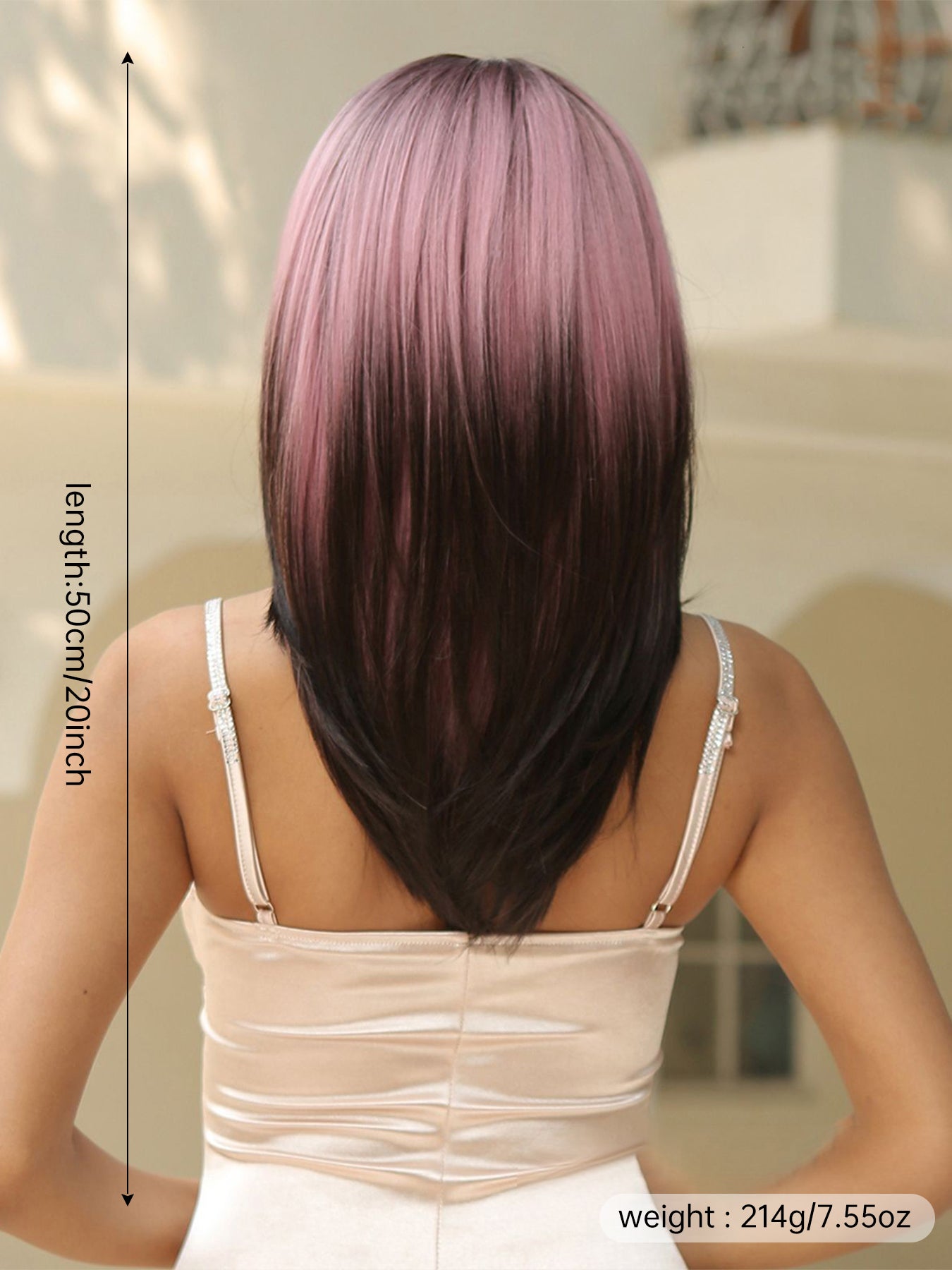 【Esme】Loxology | 20 Inches Straight Pink Gradient Black Wigs with Bangs Synthetic Wig